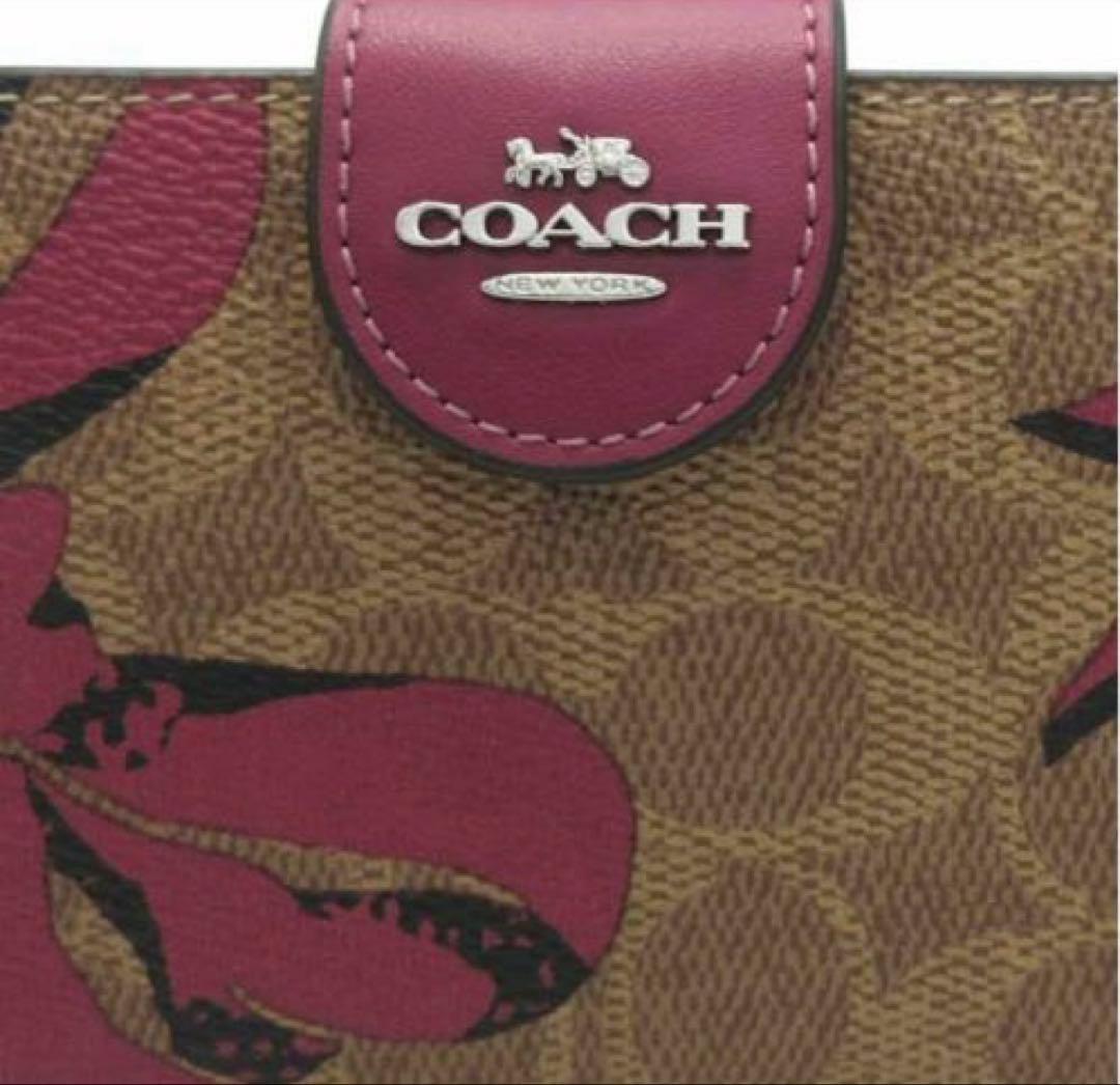 新品未使用 COACH 二つ折り財布 シグネチャー リボン柄 プレゼント 可愛い