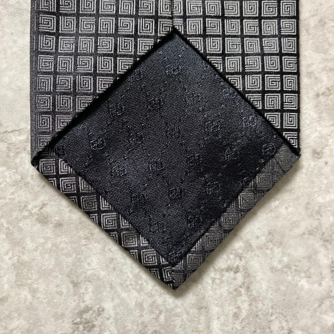 美品 GUCCI グッチ ネクタイ G柄 グレー シルバー ブラック チェック