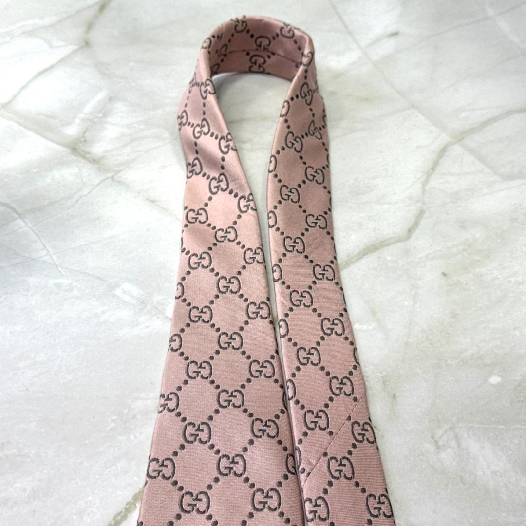 ☆即発 Gucci グッチ GG柄 ネクタイ ペールピンク シルク ジャカード織
