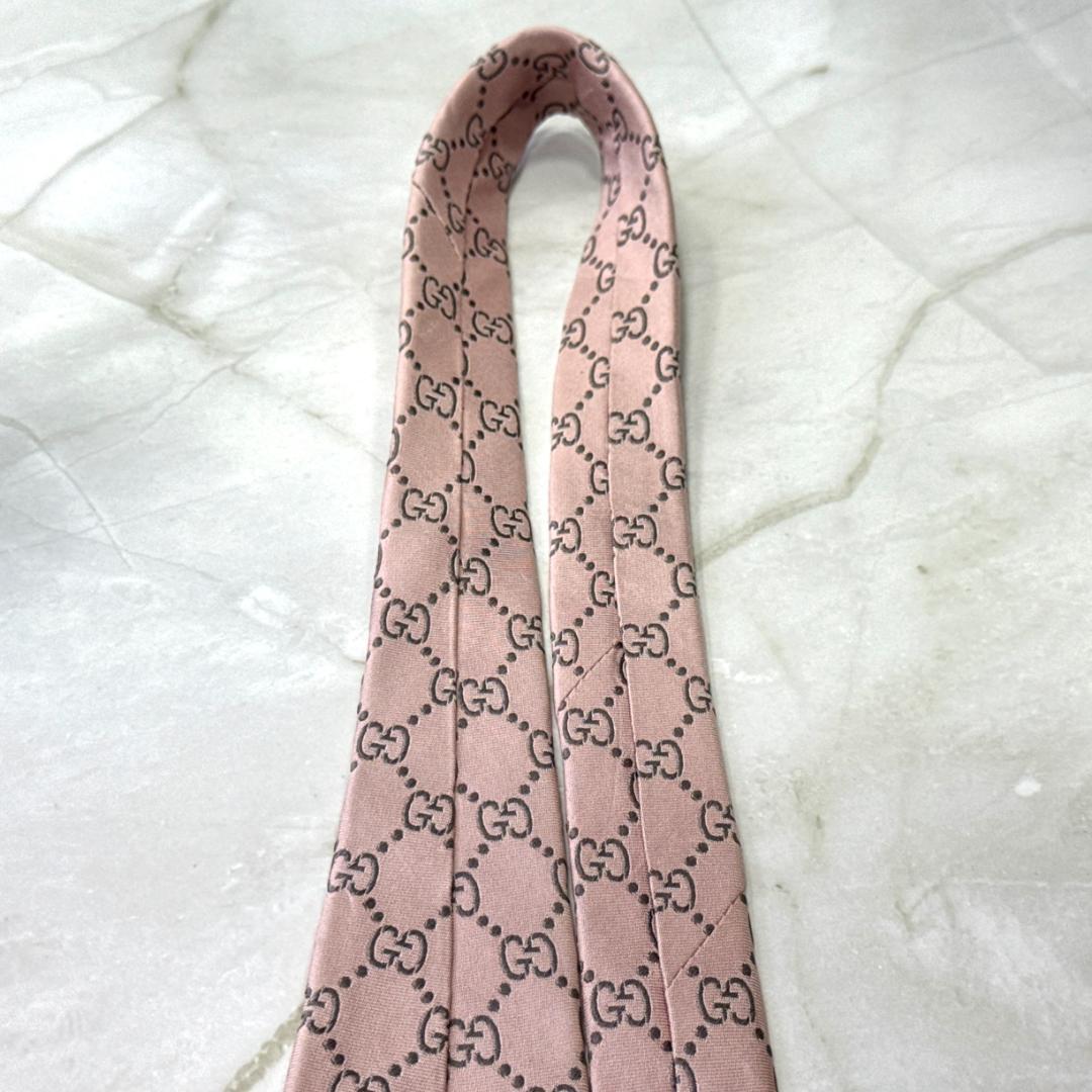 ☆即発 Gucci グッチ GG柄 ネクタイ ペールピンク シルク ジャカード織