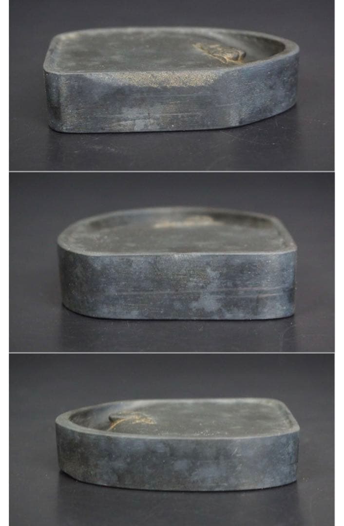 送料無料　中国古硯 　小振り『池中蝸牛』彫刻歙硯 　7.4×6ｃｍ　中国古玩