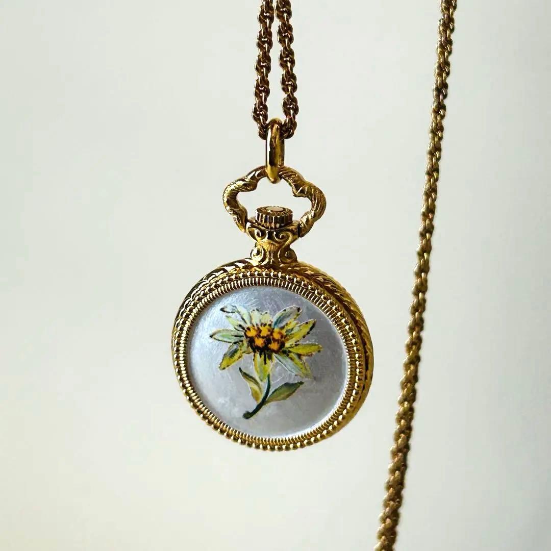 ネコ アンドレムッシュ エナメル 花柄 懐中時計