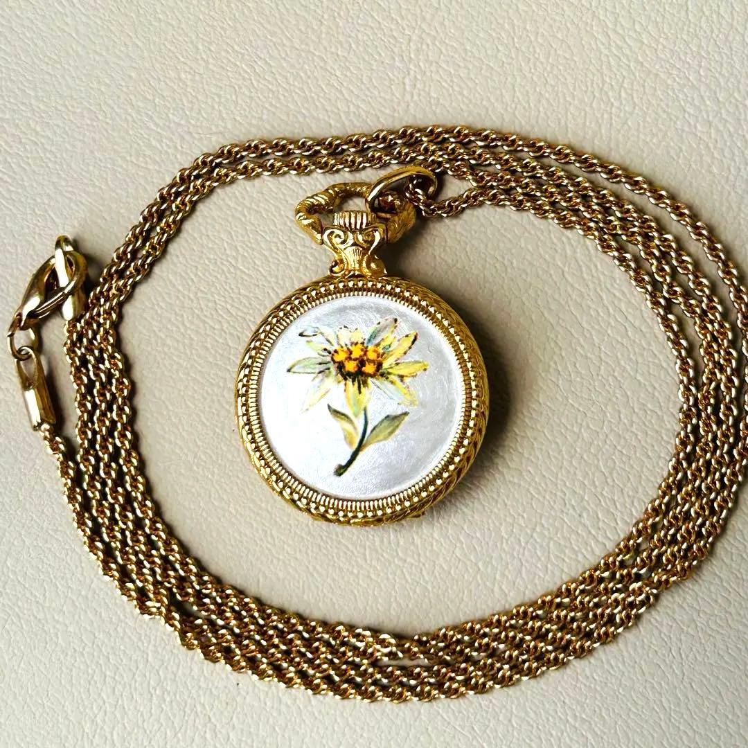 ネコ アンドレムッシュ エナメル 花柄 懐中時計