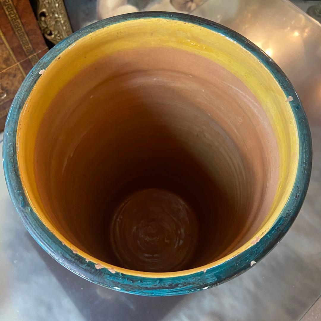 陶器　傘立て　ヴィンテージ　ハンドペイント　明るい花柄　イタリア