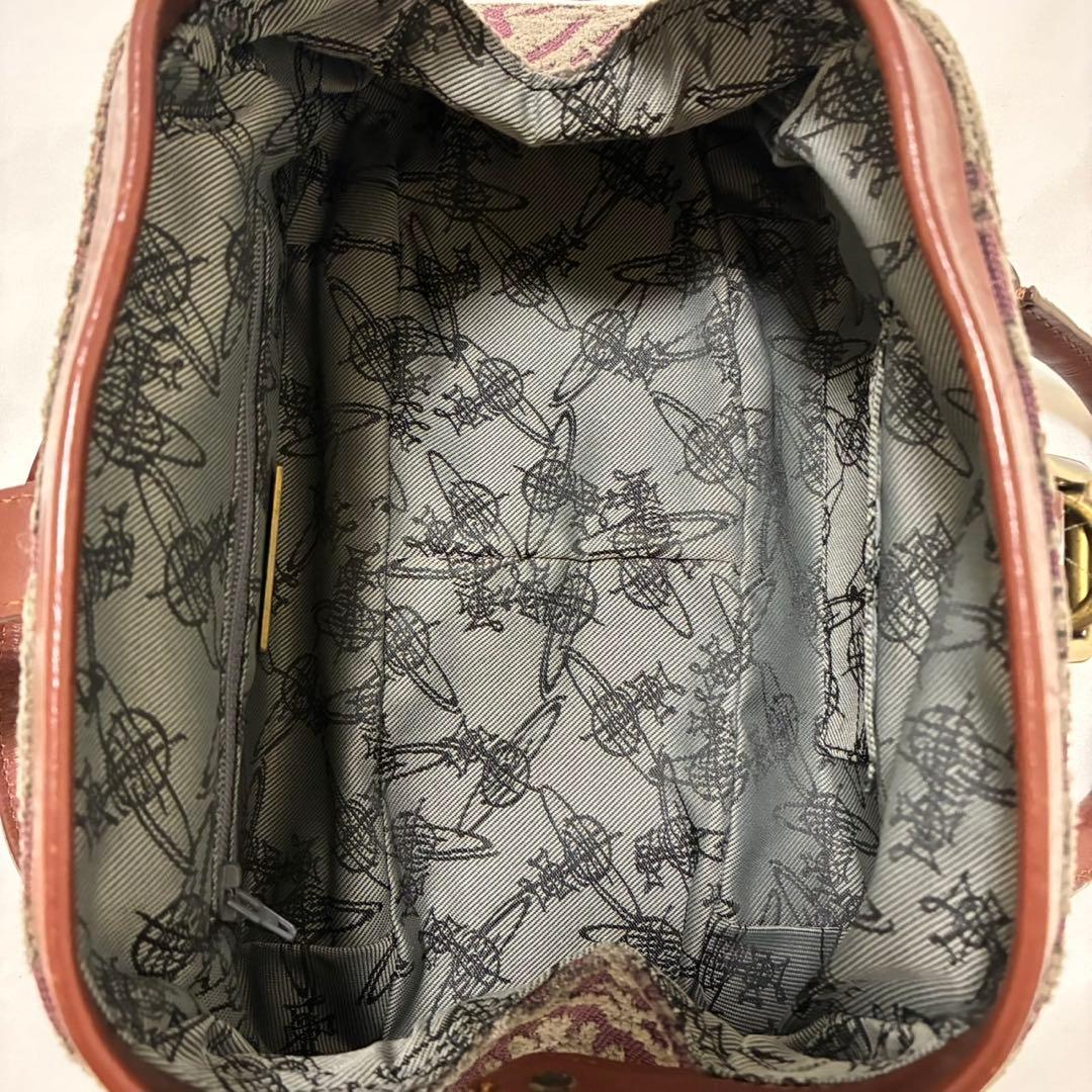 【美品】ヴィヴィアンウエストウッド ハンドバッグ レザー ウール ゴブラン織り