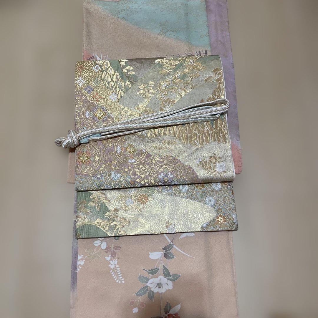 【服部織物 袋帯 正絹 礼装用 金彩山水文様】