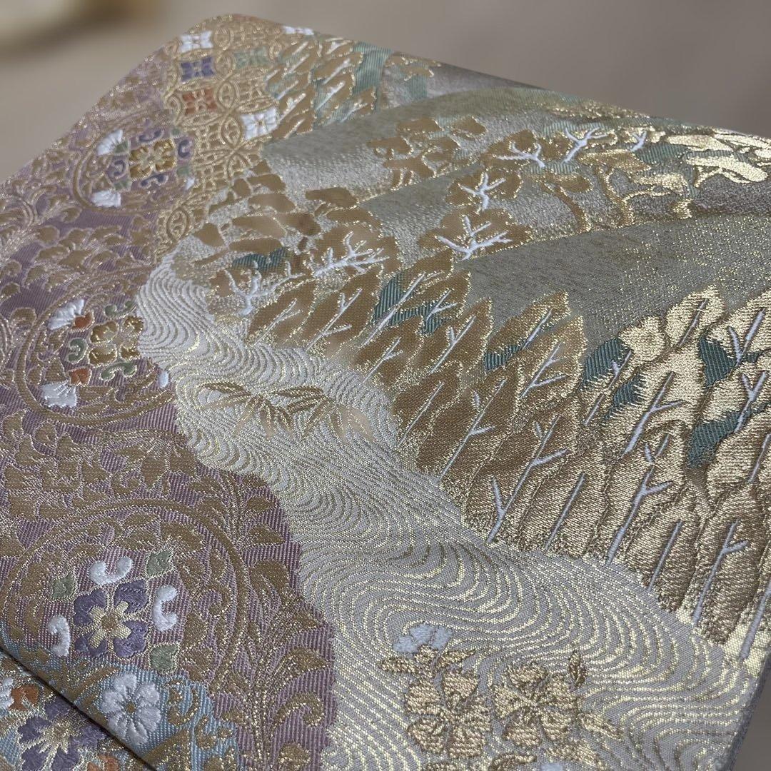 【服部織物 袋帯 正絹 礼装用 金彩山水文様】