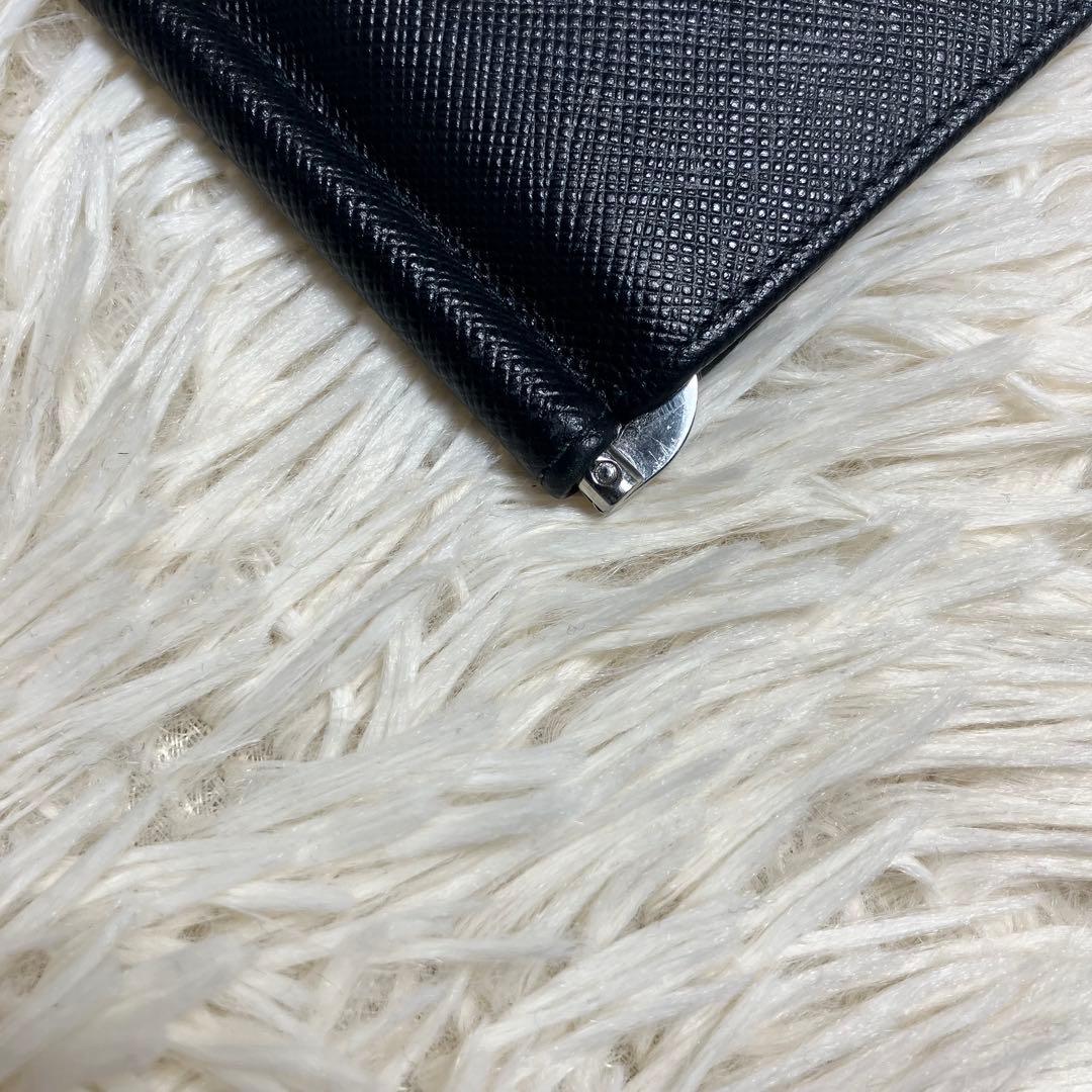 極美品 プラダ サフィアーノ マネークリップ レザーブラック