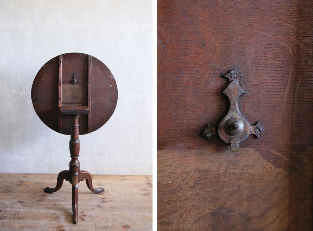 Ktat 英国アンティーク木製チルトトップテーブル/折畳式机サイドテーブル