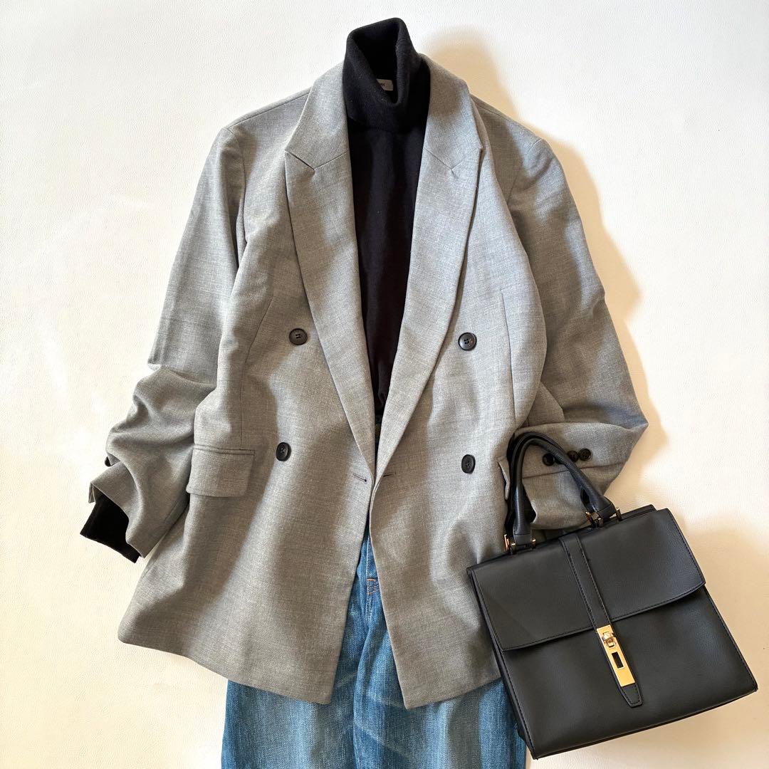 【状態良好】アンクレイヴ　ウール混ダブルテーラードジャケット　グレー