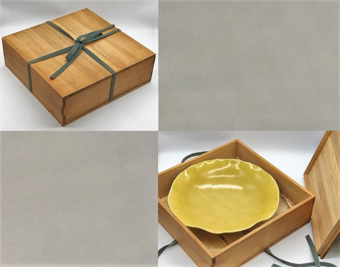 【 蓮葉形深皿/大鉢 】　黄瀬戸浜物　MADE IN JAPAN 　明治～大正期