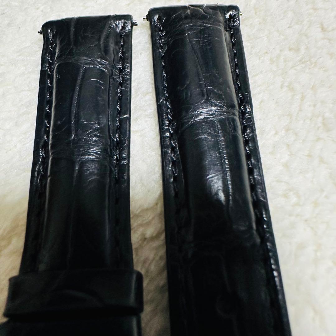 2003#19mm-16mmブラック★スイス製★本物クロコダイル腕時計用ベルト
