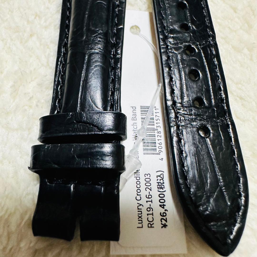 2003#19mm-16mmブラック★スイス製★本物クロコダイル腕時計用ベルト