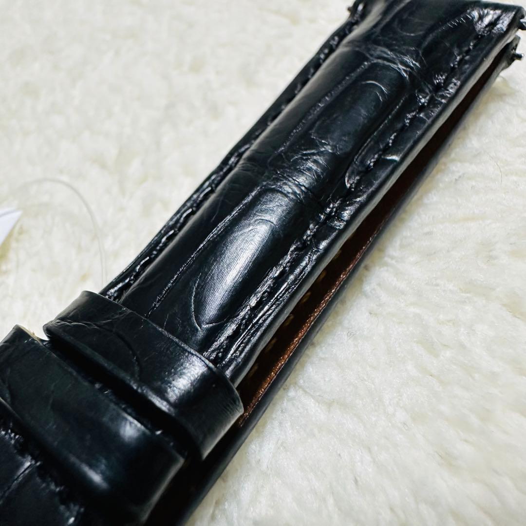 2003#19mm-16mmブラック★スイス製★本物クロコダイル腕時計用ベルト