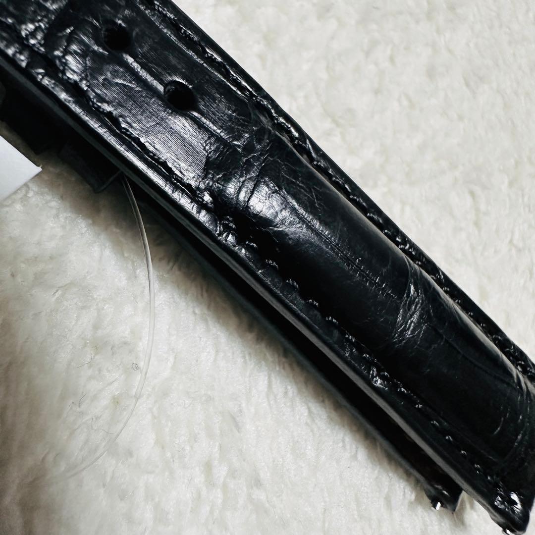 2003#19mm-16mmブラック★スイス製★本物クロコダイル腕時計用ベルト
