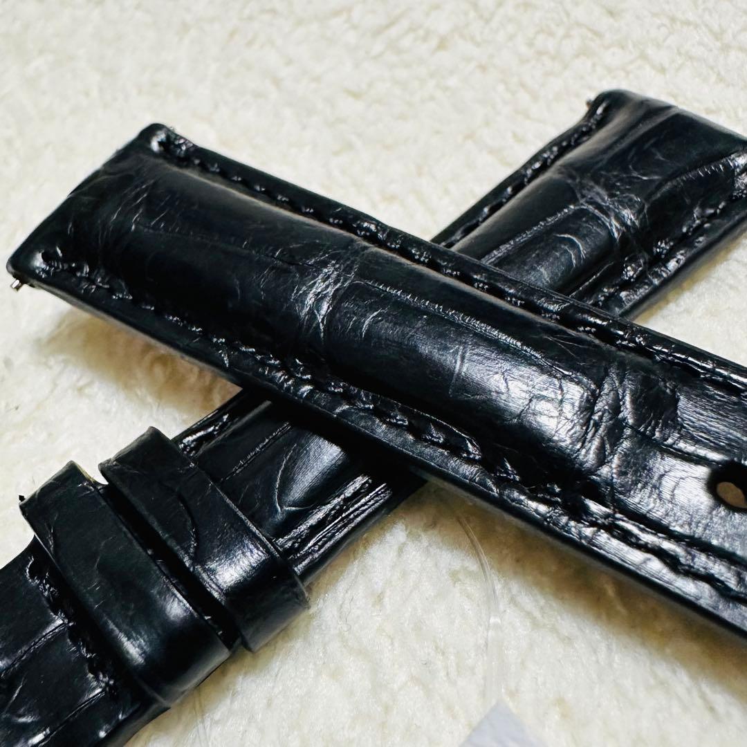 2003#19mm-16mmブラック★スイス製★本物クロコダイル腕時計用ベルト