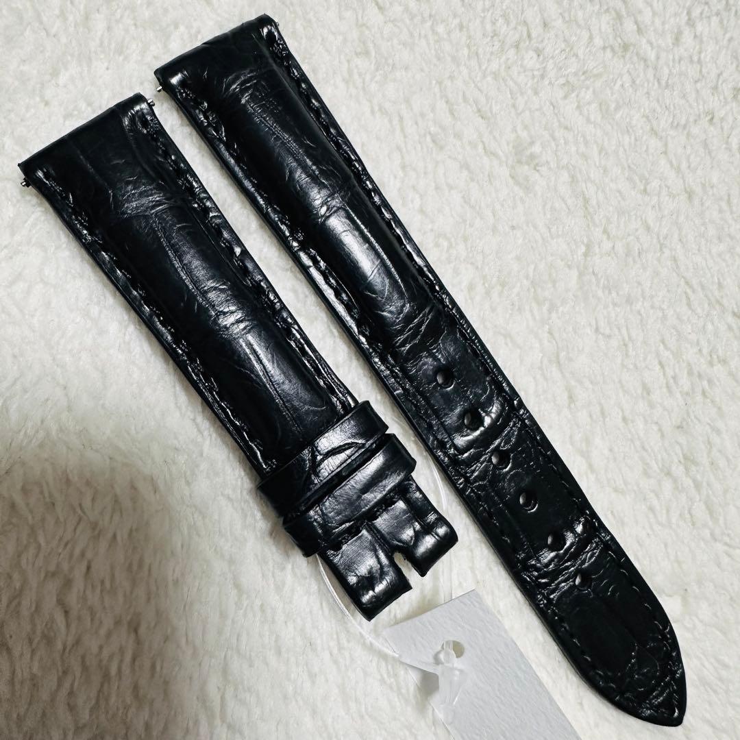2003#19mm-16mmブラック★スイス製★本物クロコダイル腕時計用ベルト
