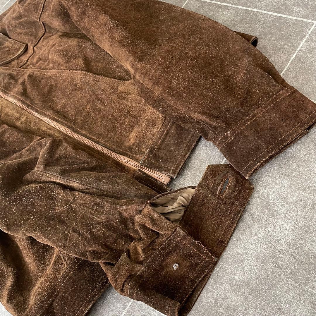 euro vintage 本革 スウェードレザージャケット 短丈 ブラウン