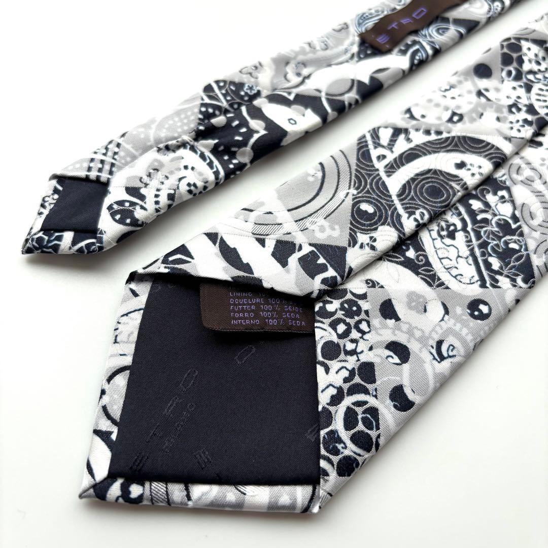꧁極美品꧂ エトロ ネクタイ ジャガード バンダナ ペイズリー ホワイト グレー