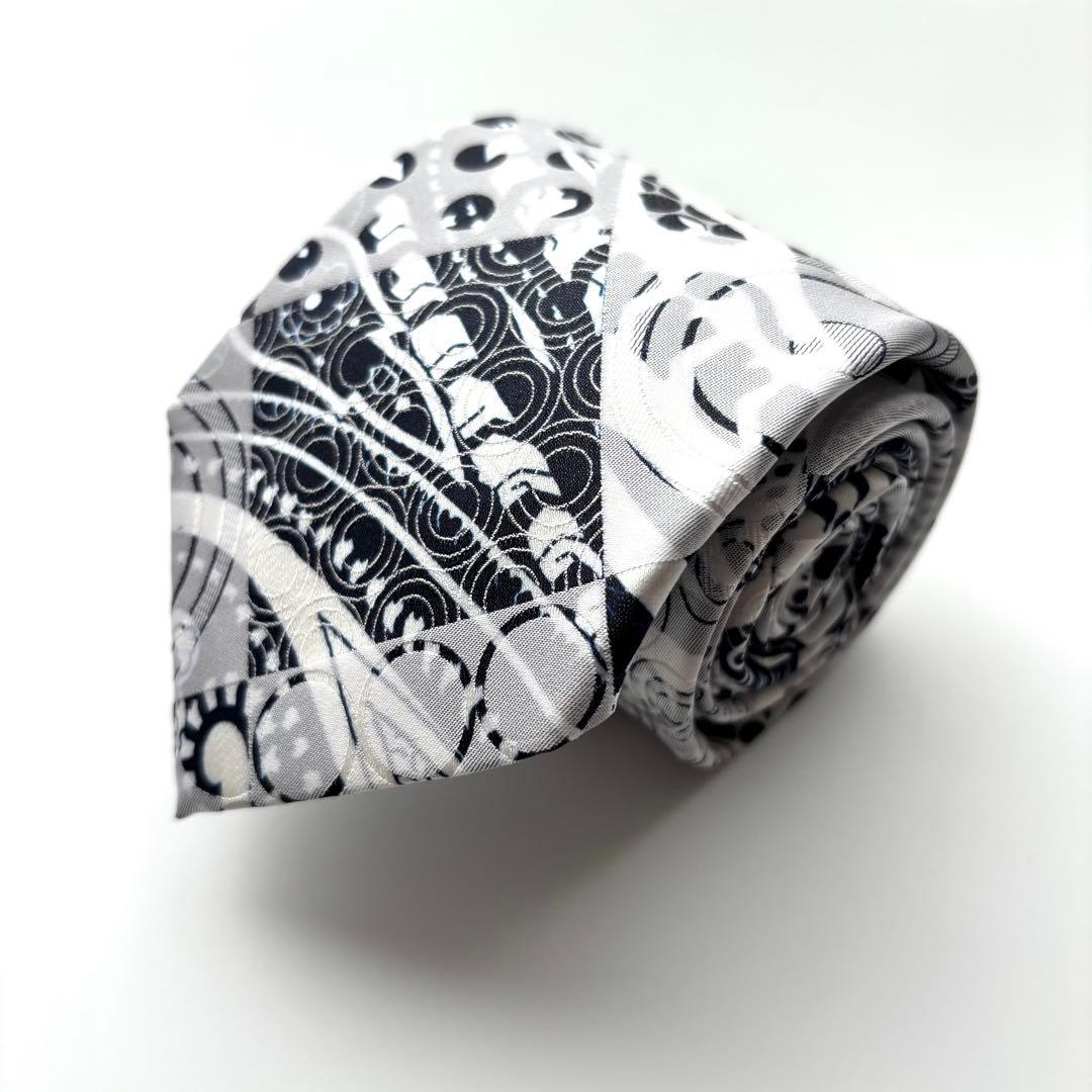 ꧁極美品꧂ エトロ ネクタイ ジャガード バンダナ ペイズリー ホワイト グレー
