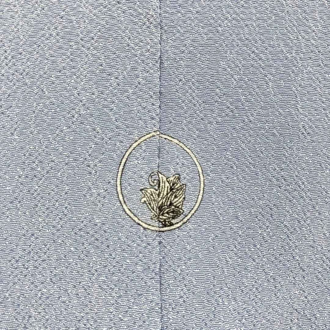 【良品✨】東レシルック　洗える着物　色無地　水色　紋付　縮緬　手縫い仕立て　O2