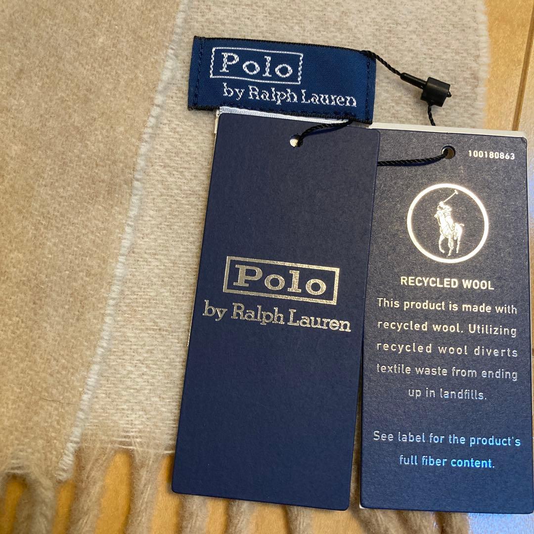 新品タグ付きポロラルフローレン/フリンジウールマフラー/イタリア製ベージュ