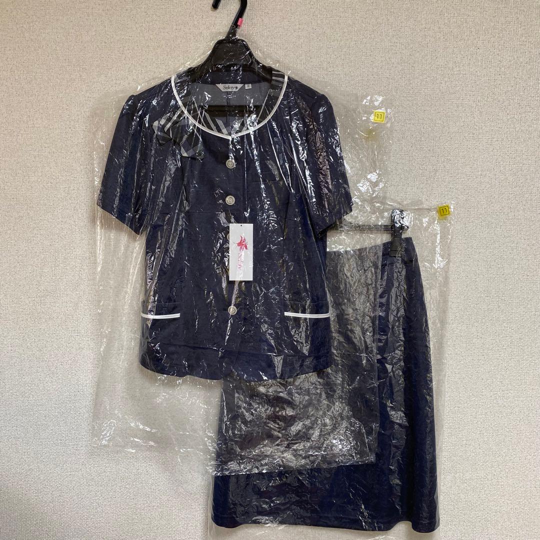 【ちゃま】セロリー 事務服 11号 オーバーブラウス スカート ネイビー