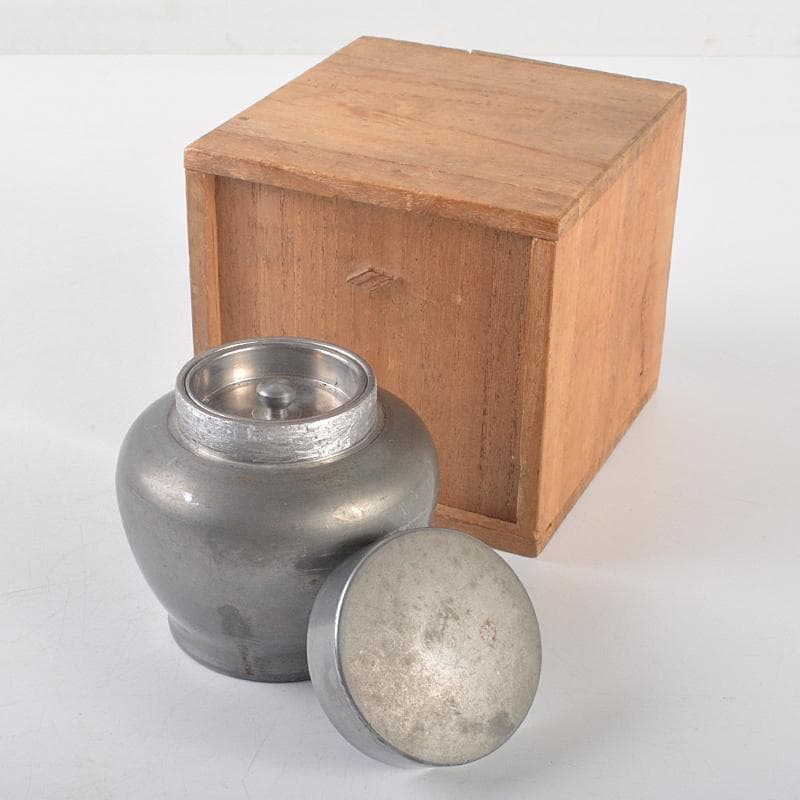 煎茶道具　古錫　乾茂號造　茶壷　茶心壷　約352ｇ　時代箱付　M　R5271