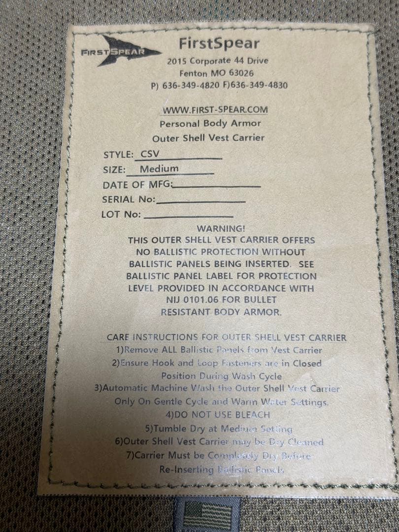 g*f様 FIRST SPEAR プレートキャリア CSV Mサイズ RG フル