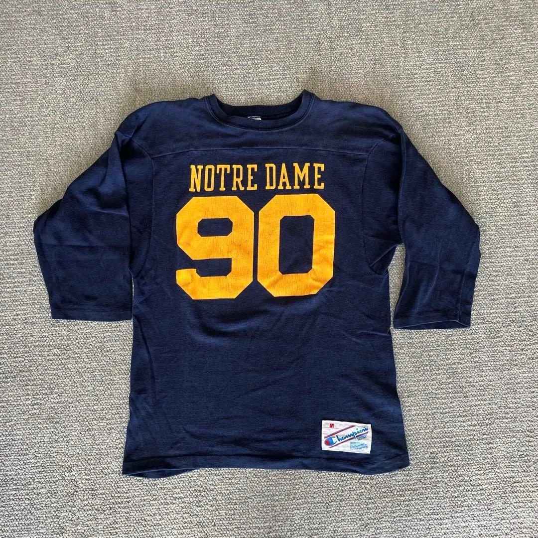 80s チャンピオン NOTRE DAME フットボールTee ネイビー M