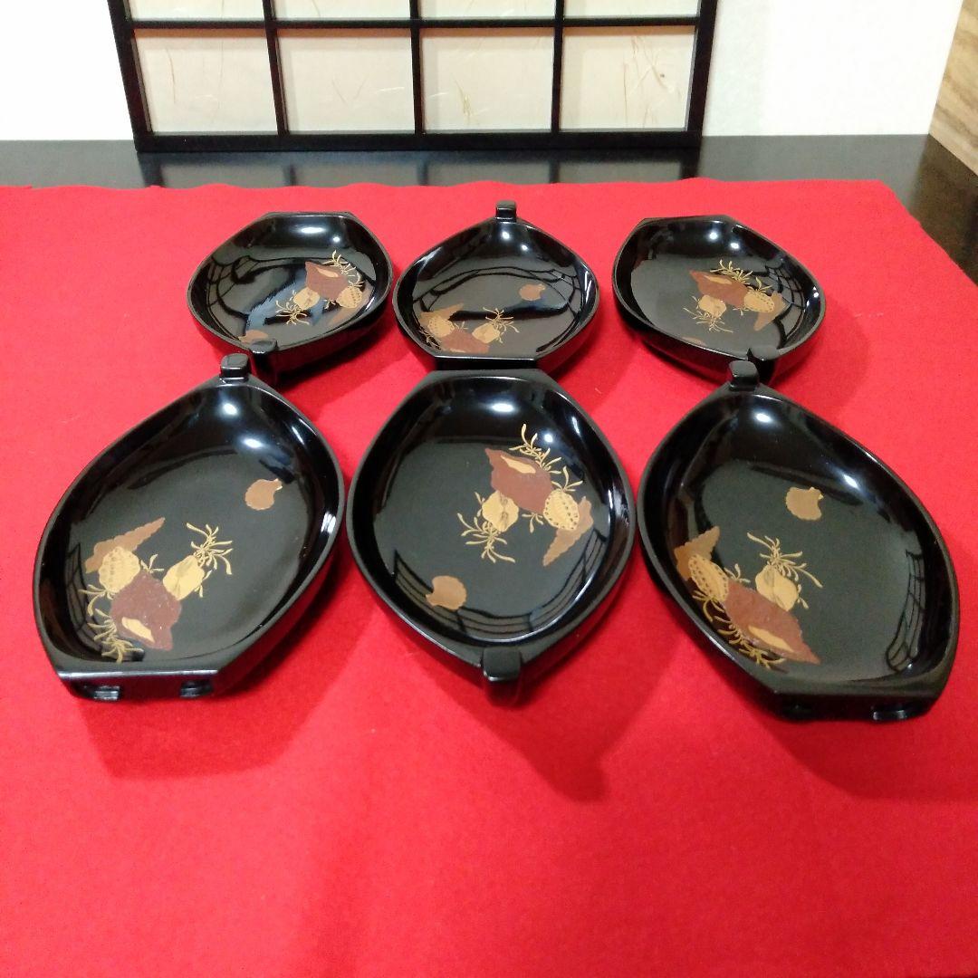 輪島塗　総黑舟形木皿六枚