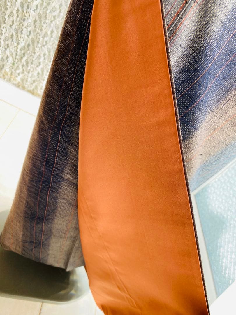 高級 石毛結城紬 正絹 麻の葉 かつお縞