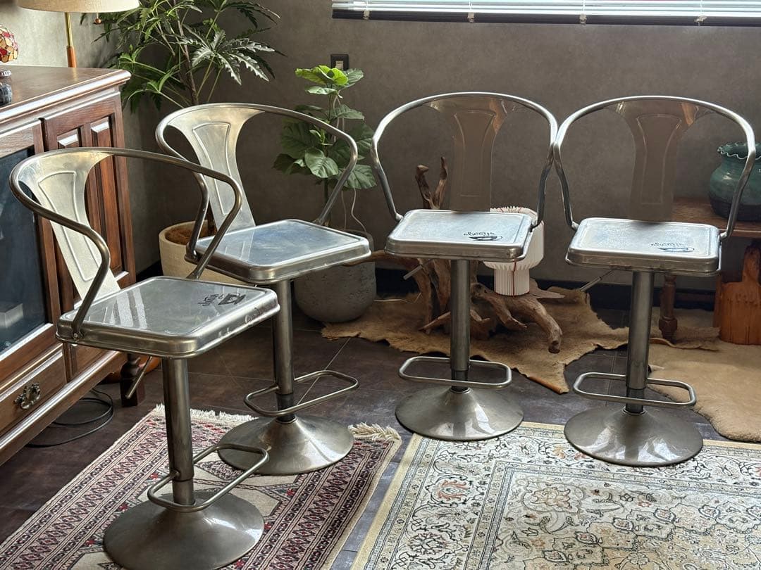 アメリカン　ブリキ調　カウンターチェア　バーカウンター　バーチェア　４脚　nZ