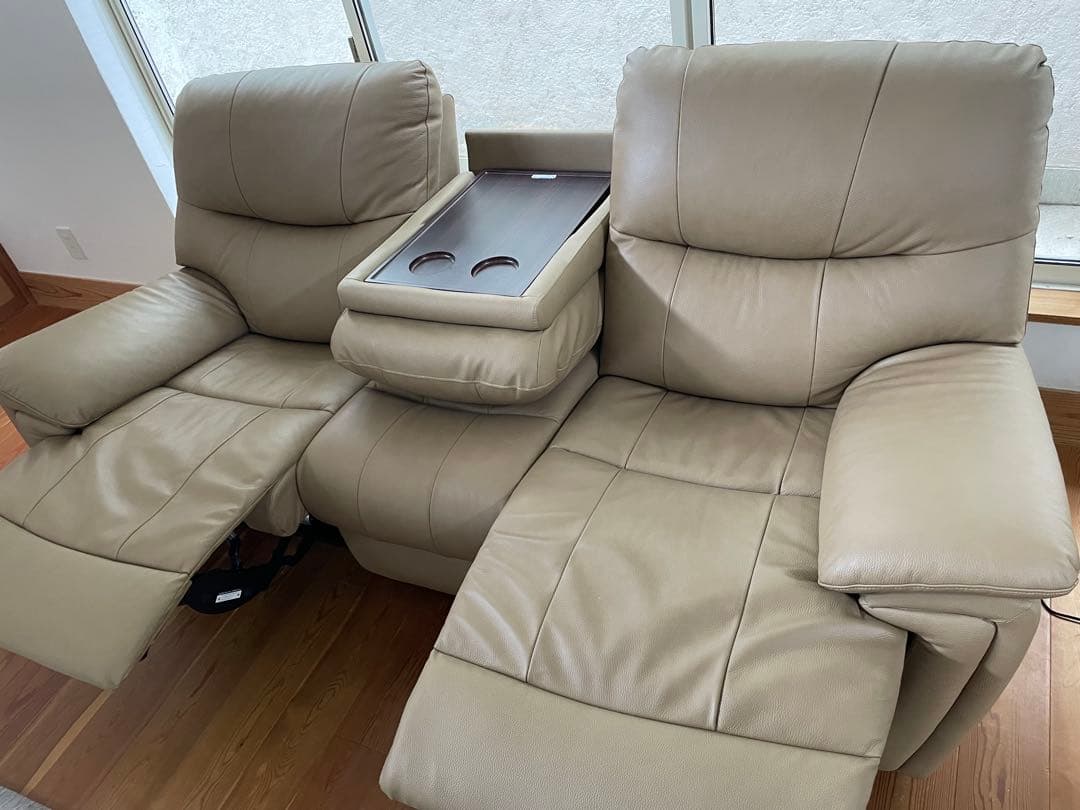 shanymax専用　モカ レザー 3人掛けリクライニングソファ