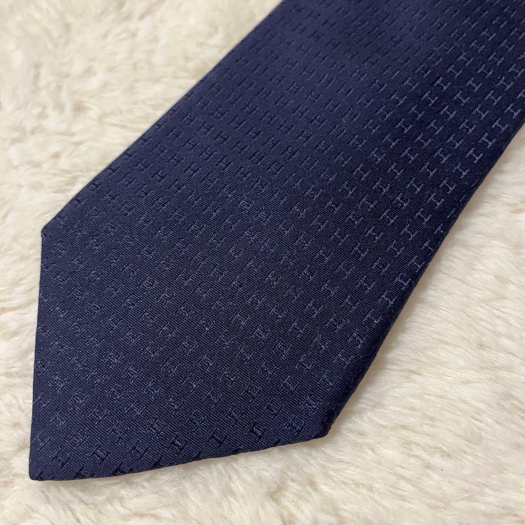 極美品！ エルメス ネクタイ H柄 ファソネ ネイビー
