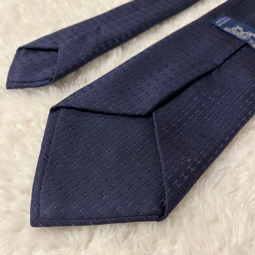 極美品！ エルメス ネクタイ H柄 ファソネ ネイビー