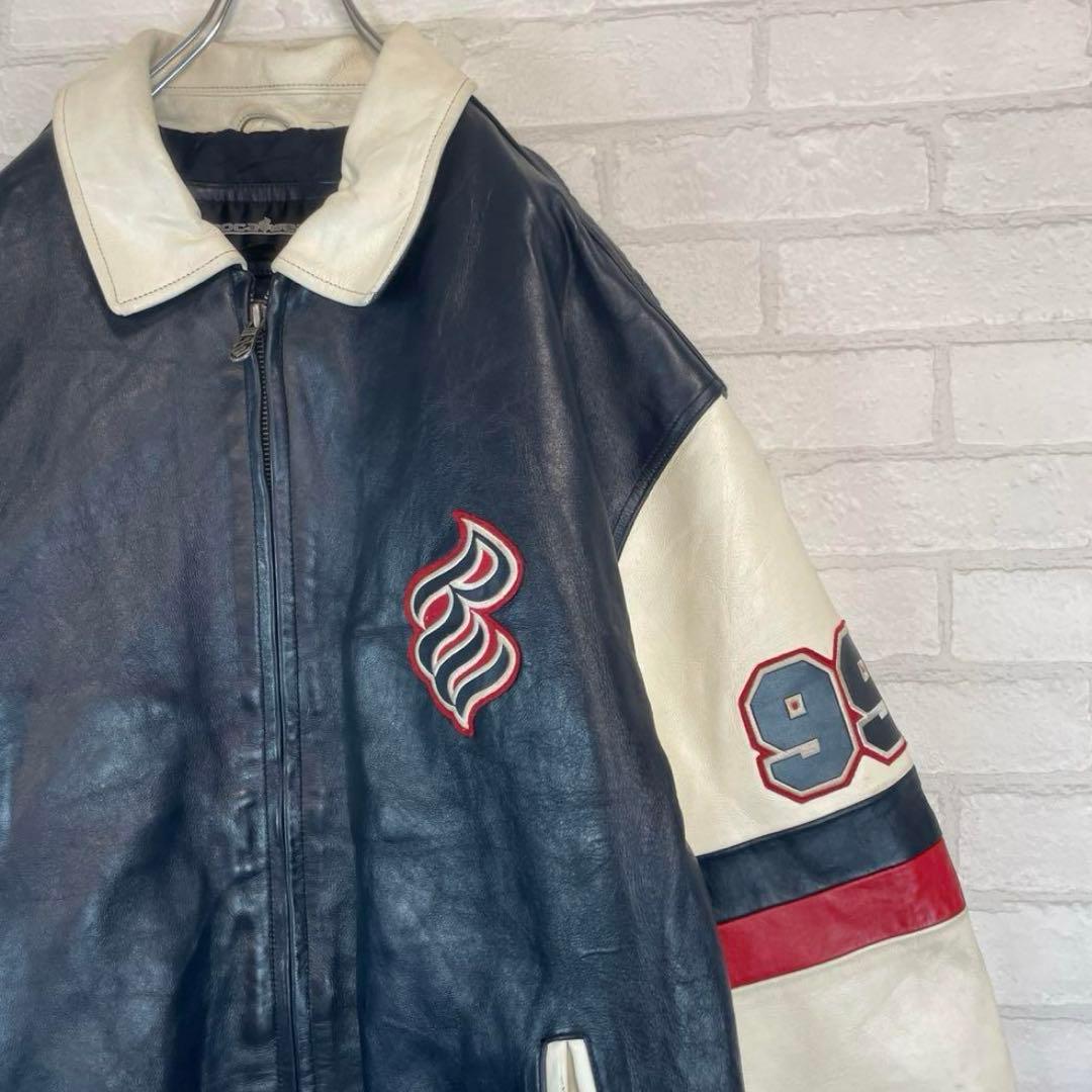 ロカウェア 刺繍ロゴ オーバーサイズ レザー スタジャン B系 極厚 本革