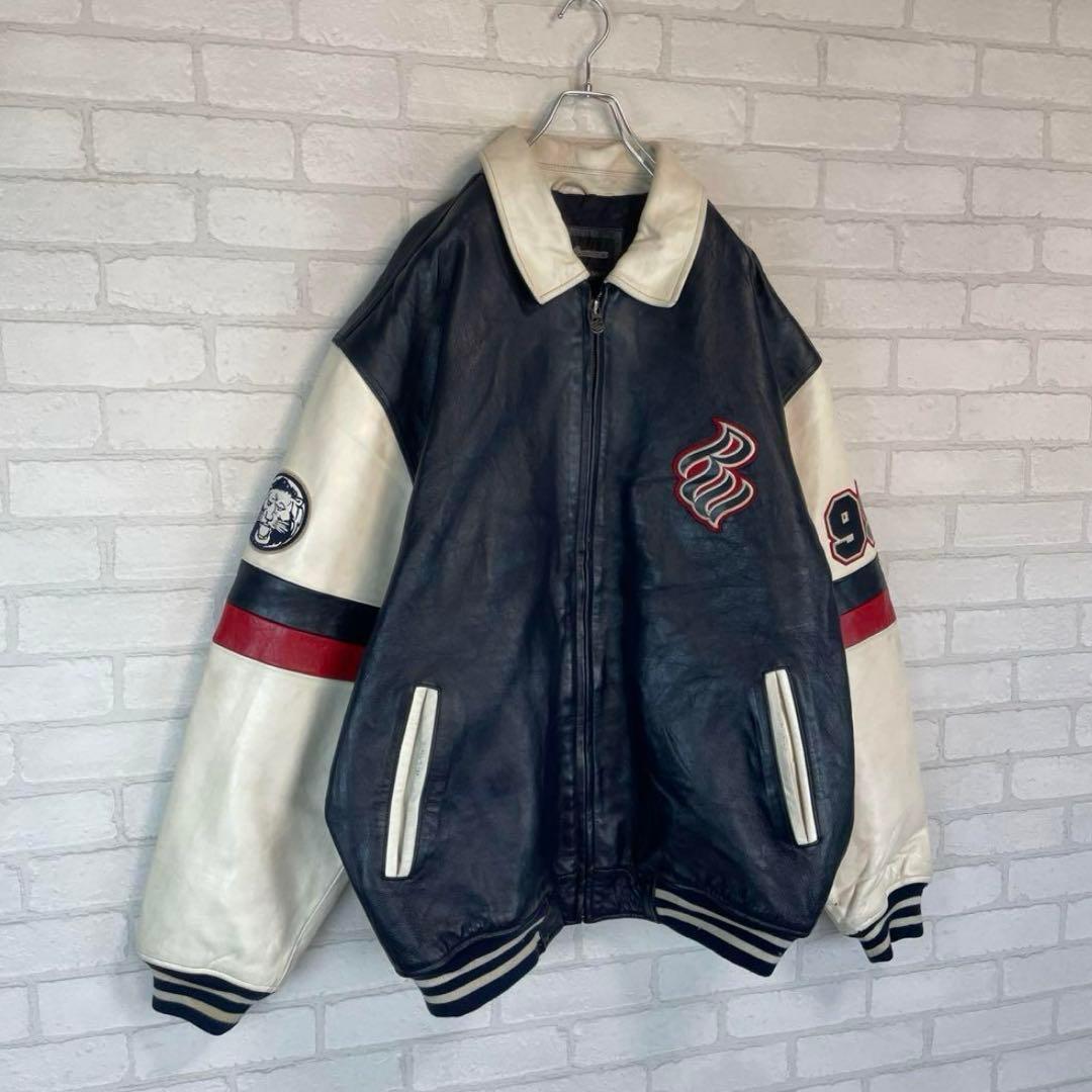 ロカウェア 刺繍ロゴ オーバーサイズ レザー スタジャン B系 極厚 本革