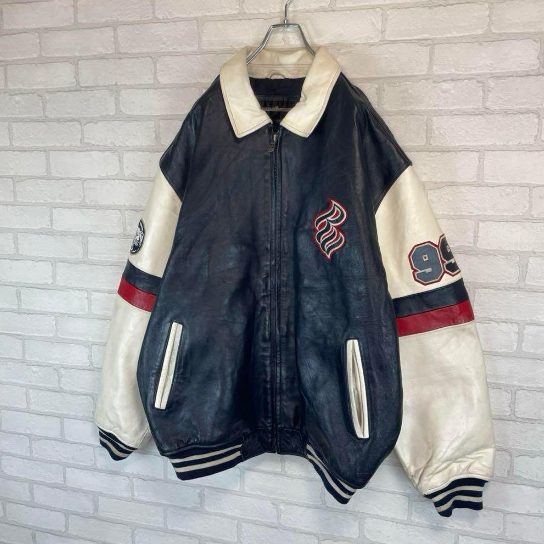 ロカウェア 刺繍ロゴ オーバーサイズ レザー スタジャン B系 極厚 本革