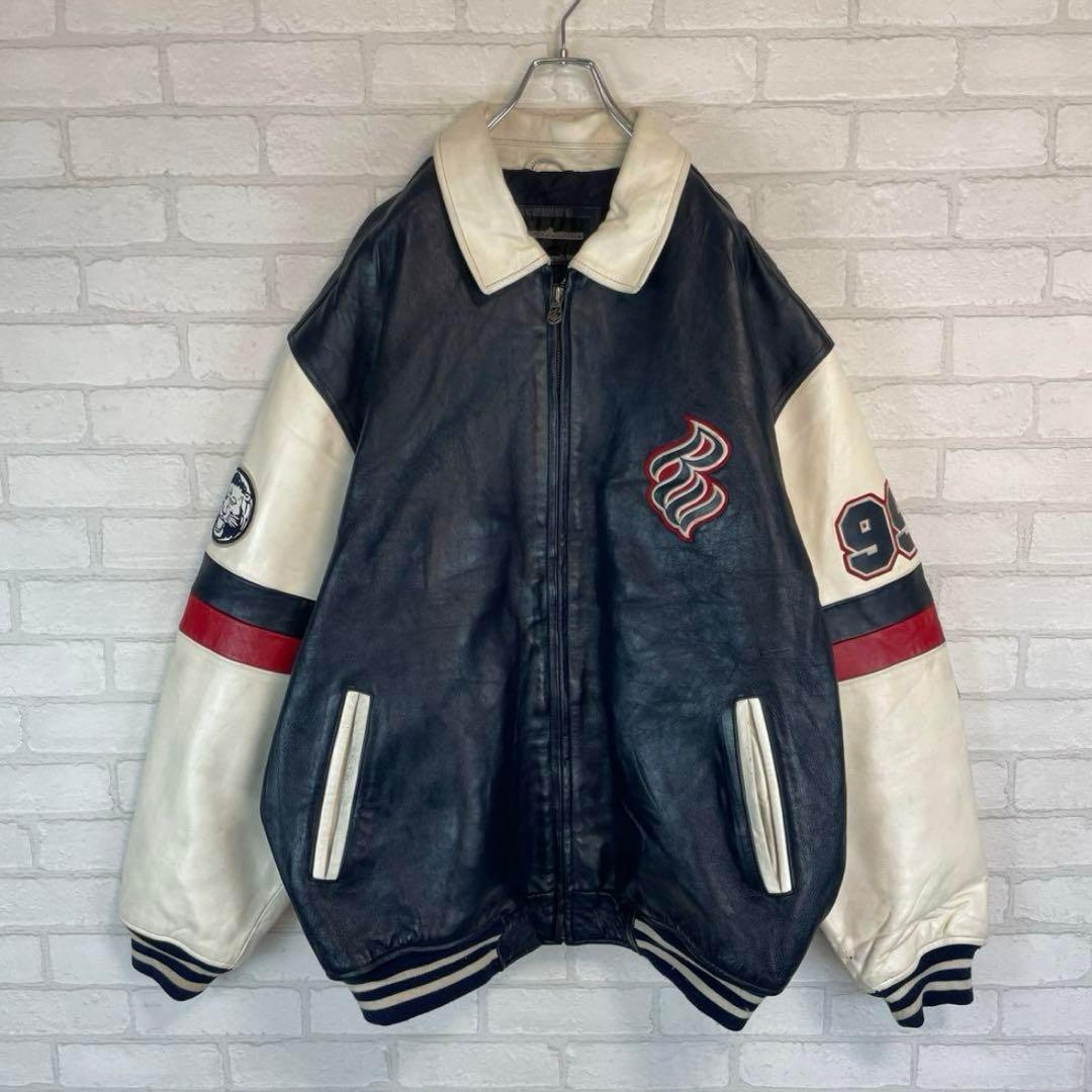 ロカウェア 刺繍ロゴ オーバーサイズ レザー スタジャン B系 極厚 本革