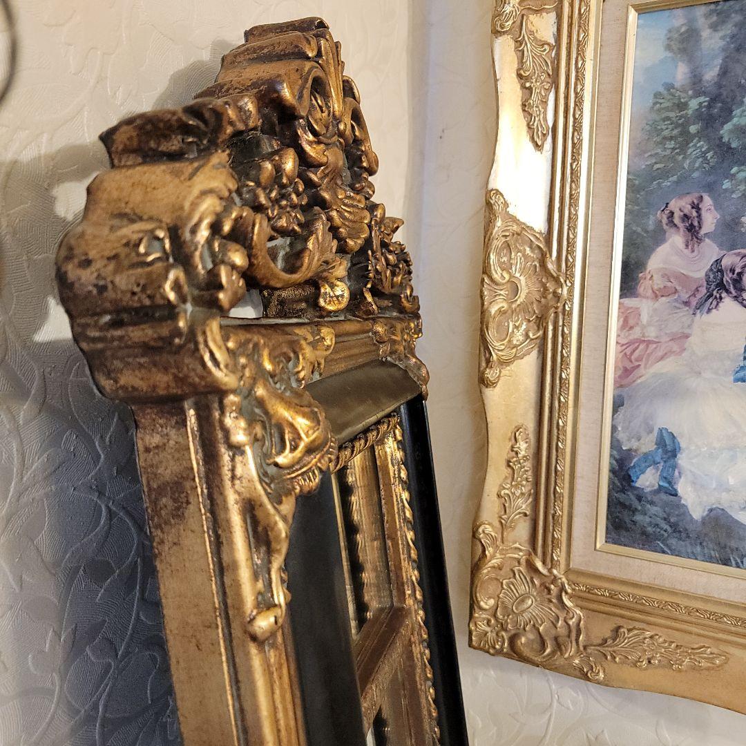 クラシカルな バロック調　 壁掛け鏡 　ウォールミラー　アンティークヴィンテージ