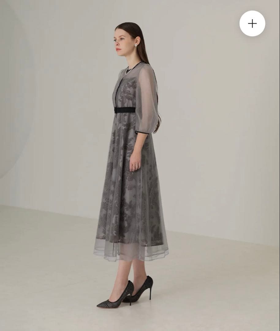 leja チュールパイピングリーフベルトAラインワンピースドレス