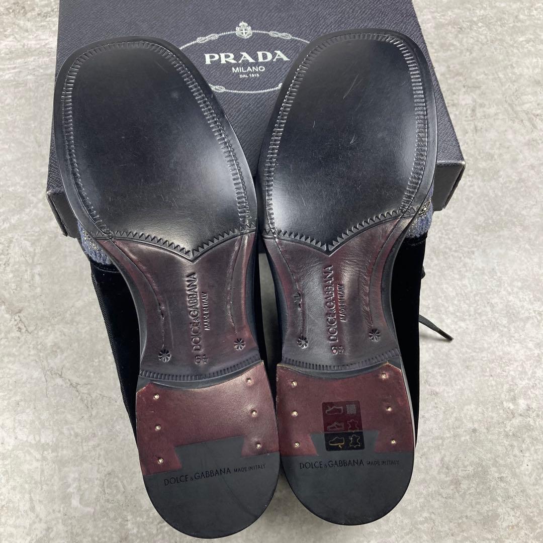 未使用品　ドルチェ&ガッバーナ　ベロア　ビジュー　シューズ　6 1/2 ブラック