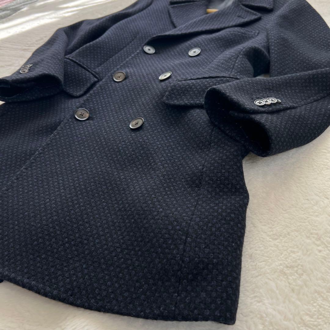 【美品】ユニバーサルランゲージ カノニコ ダブルチェスターコートS バーズアイ