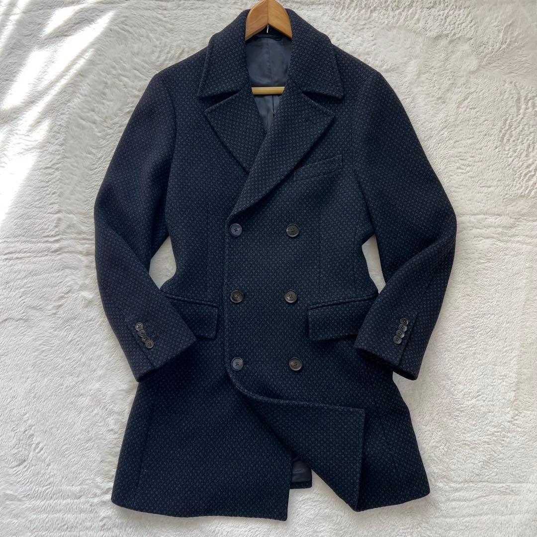 【美品】ユニバーサルランゲージ カノニコ ダブルチェスターコートS バーズアイ