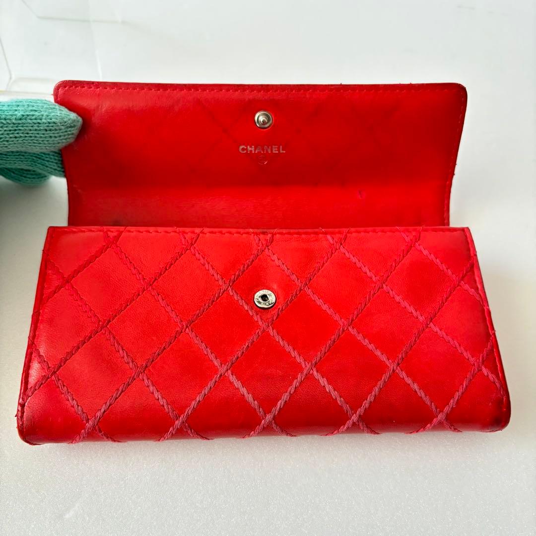 シャネル A80142 ウォレット　ココマーク　レザー赤　レッド　長財布 19番