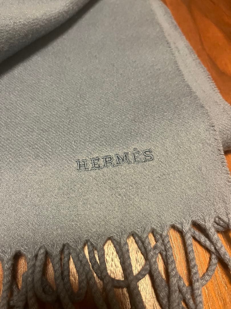 HERMES 100%カシミヤ マフラー グレー