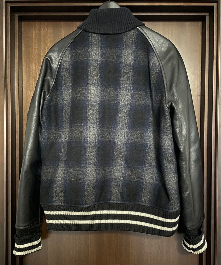 challenger スタジャン　レザー切り替え　オンブレチェック　紺　Mサイズ