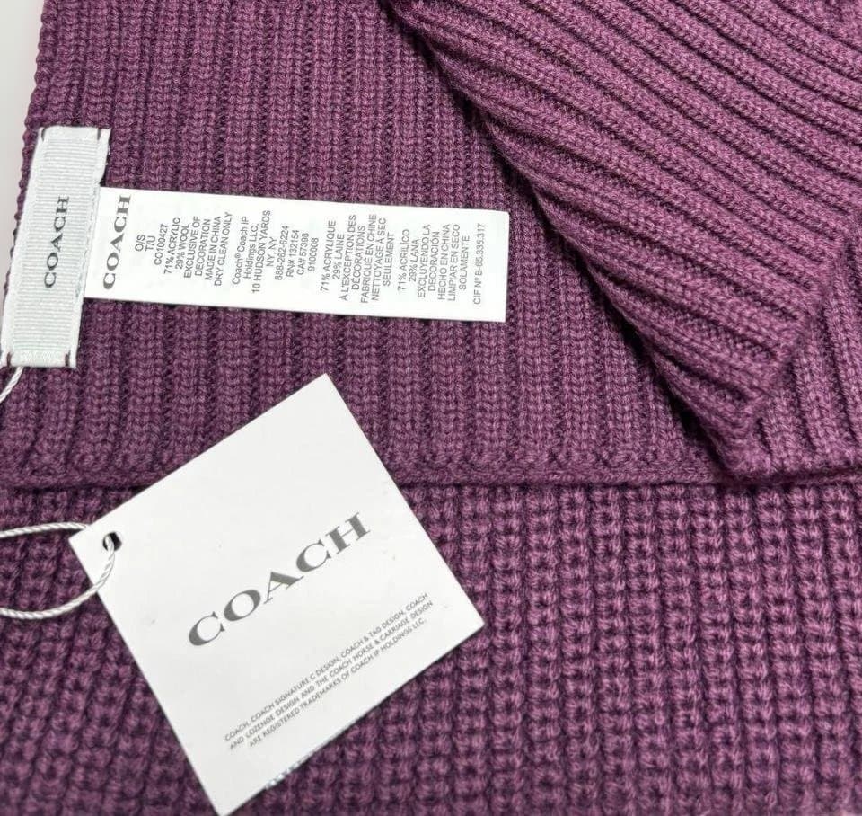 新品・未使用COACHコーチマフラー織パットタグ付き紫パープルユニセックス