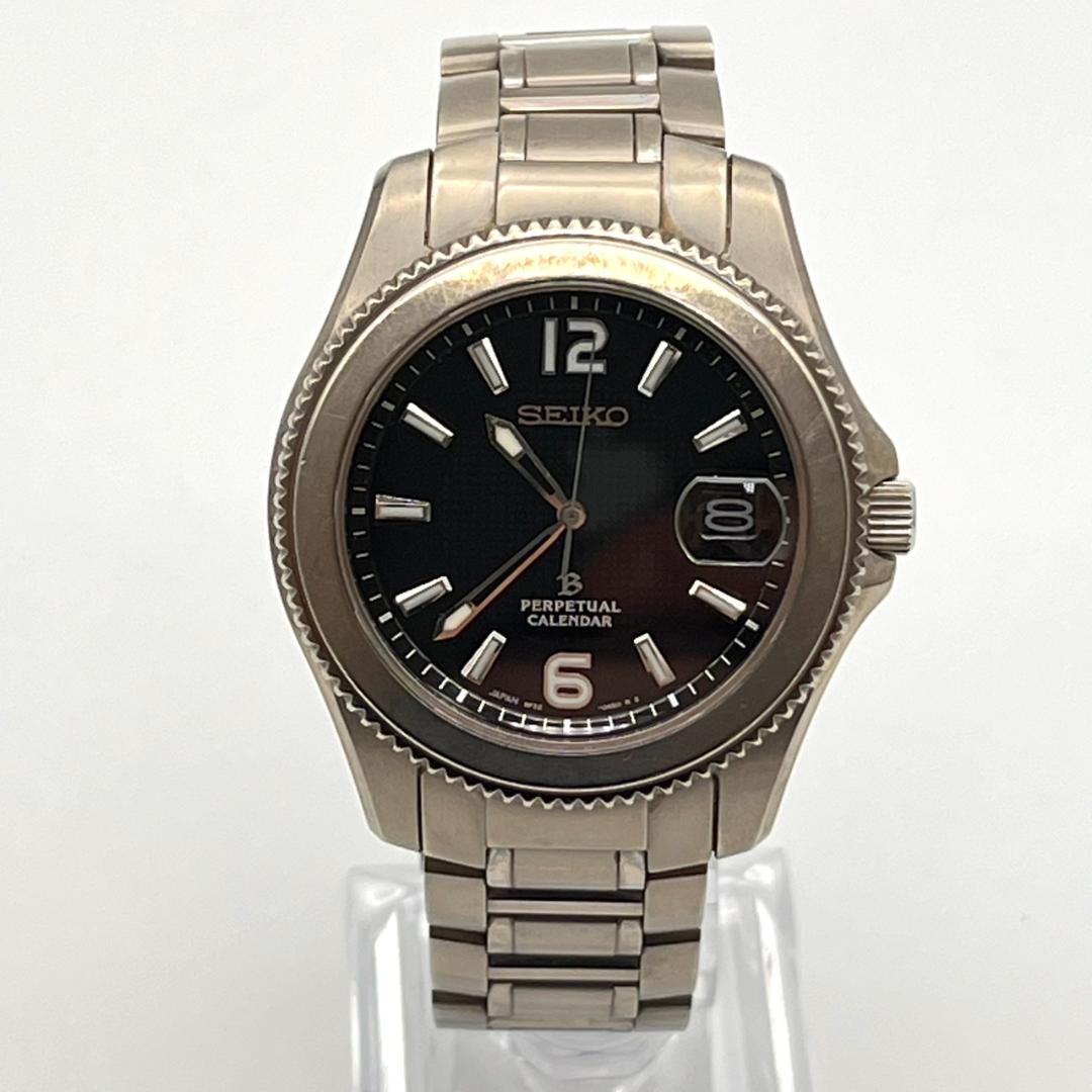 セイコー 腕時計 パーペチュアル 新品電池交換済 チタン ラウンド ブラック文字